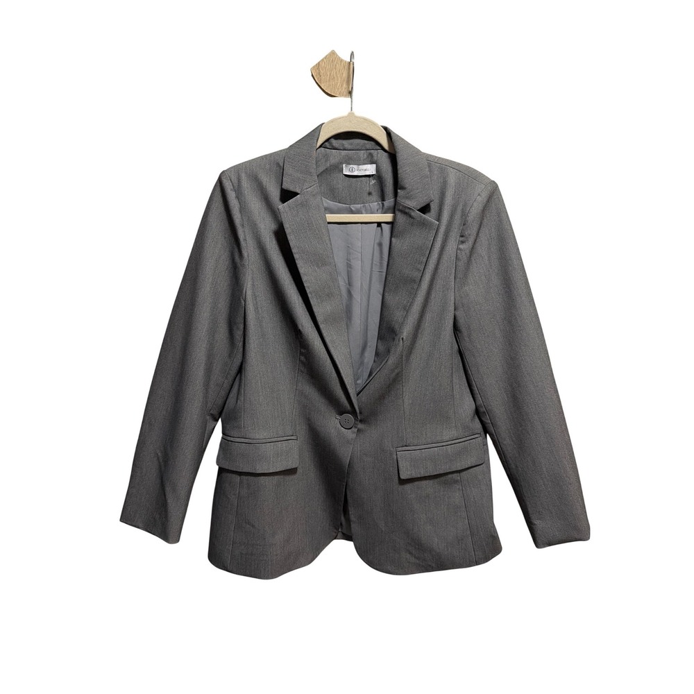 Cicy Bell Women's Gray Herringbone Blazer One Button Tailored Fit Size L